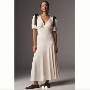 ASTR Cream Midi Dress with Black Shoulder Bows